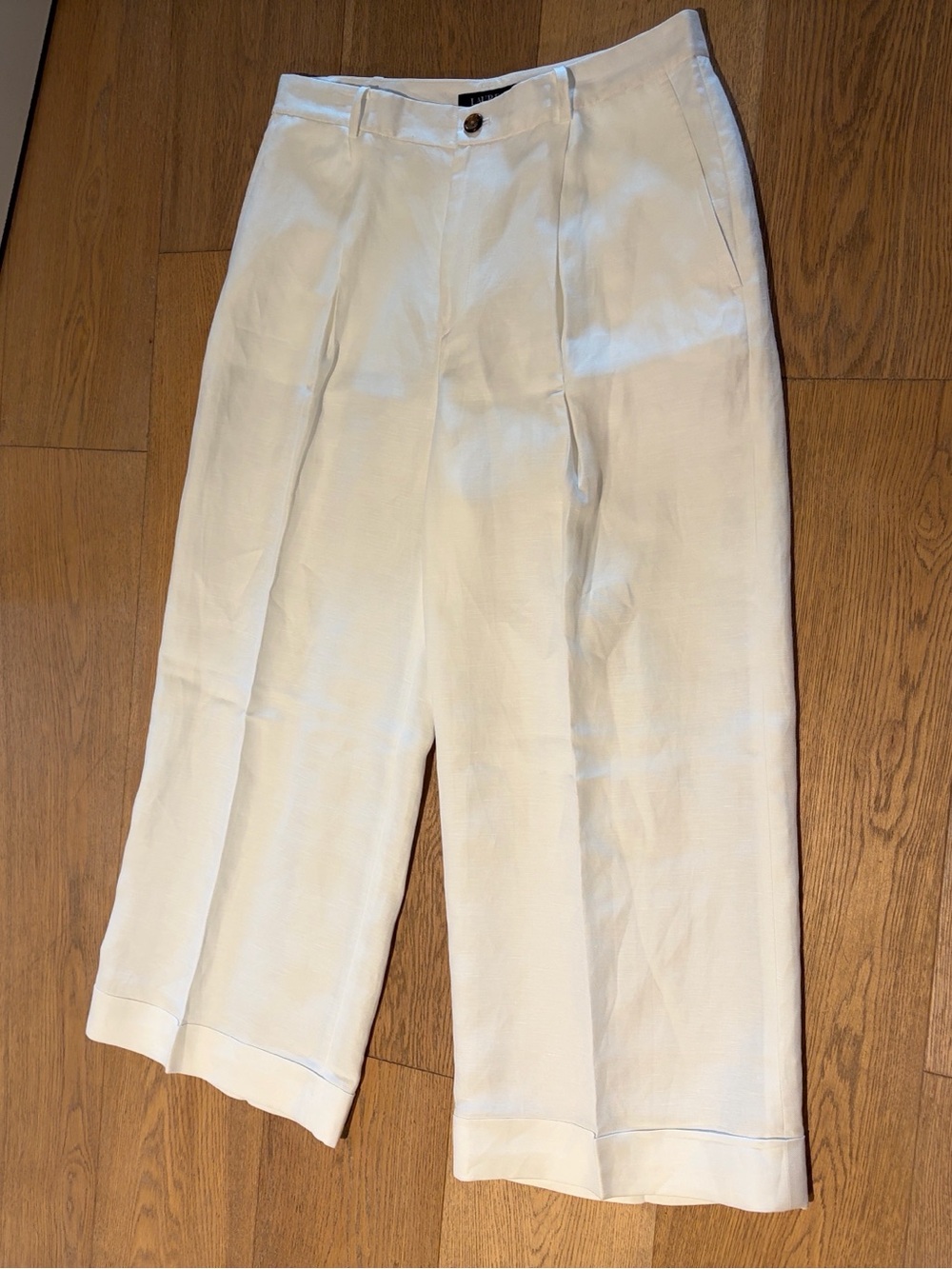 Lauren Ralph Lauren Cream Wide-Leg Cropped Trousers NWOT